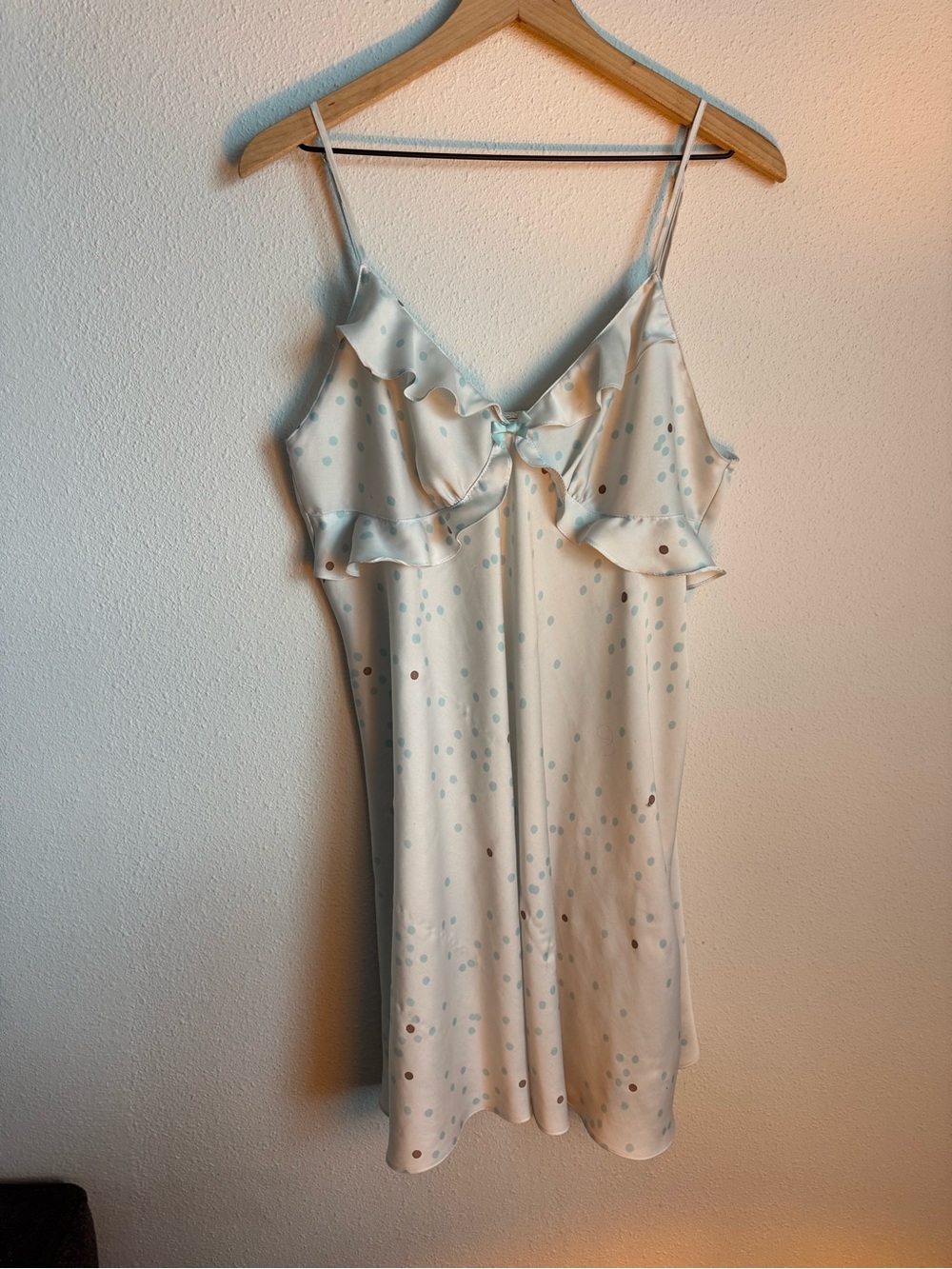 Kate Spade Satin Polka Dot Ruffle Chemise Slip Dress